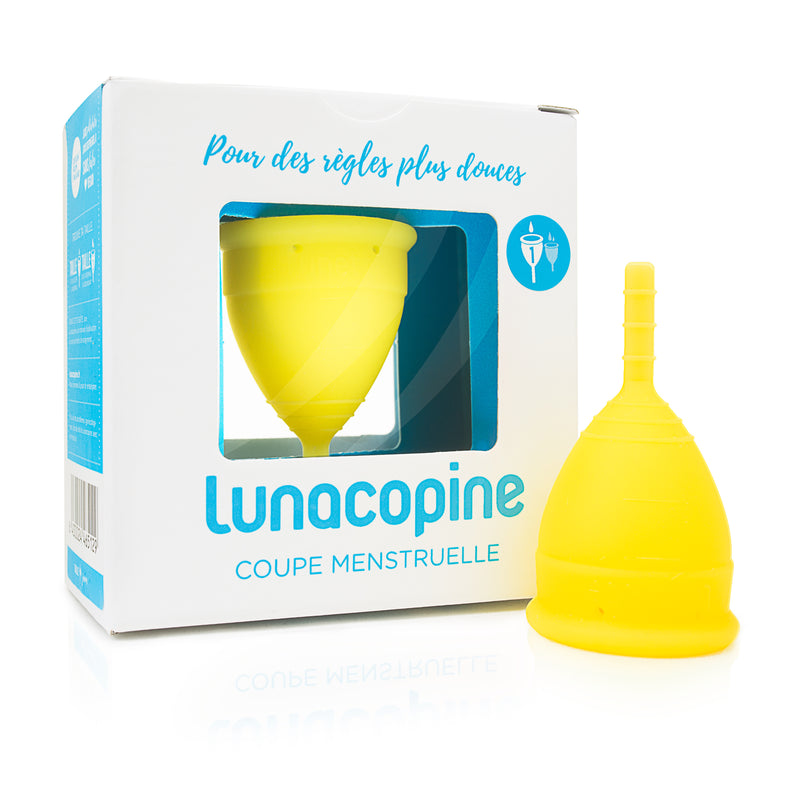 Cup menstruelle Lunacopine jaune taille 1 silicone médical platine